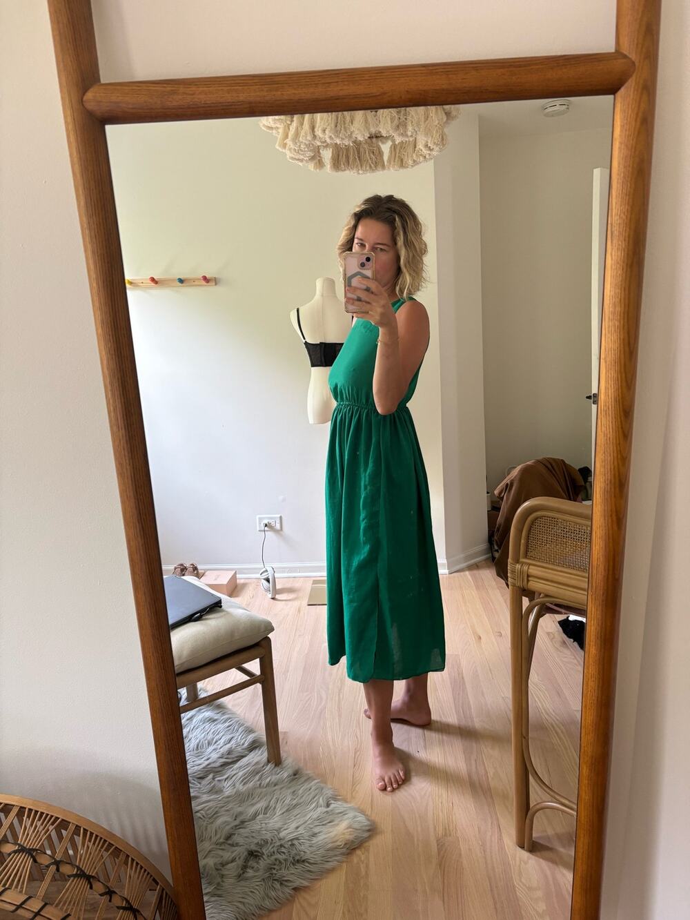 Silk Midi Dress Green Small